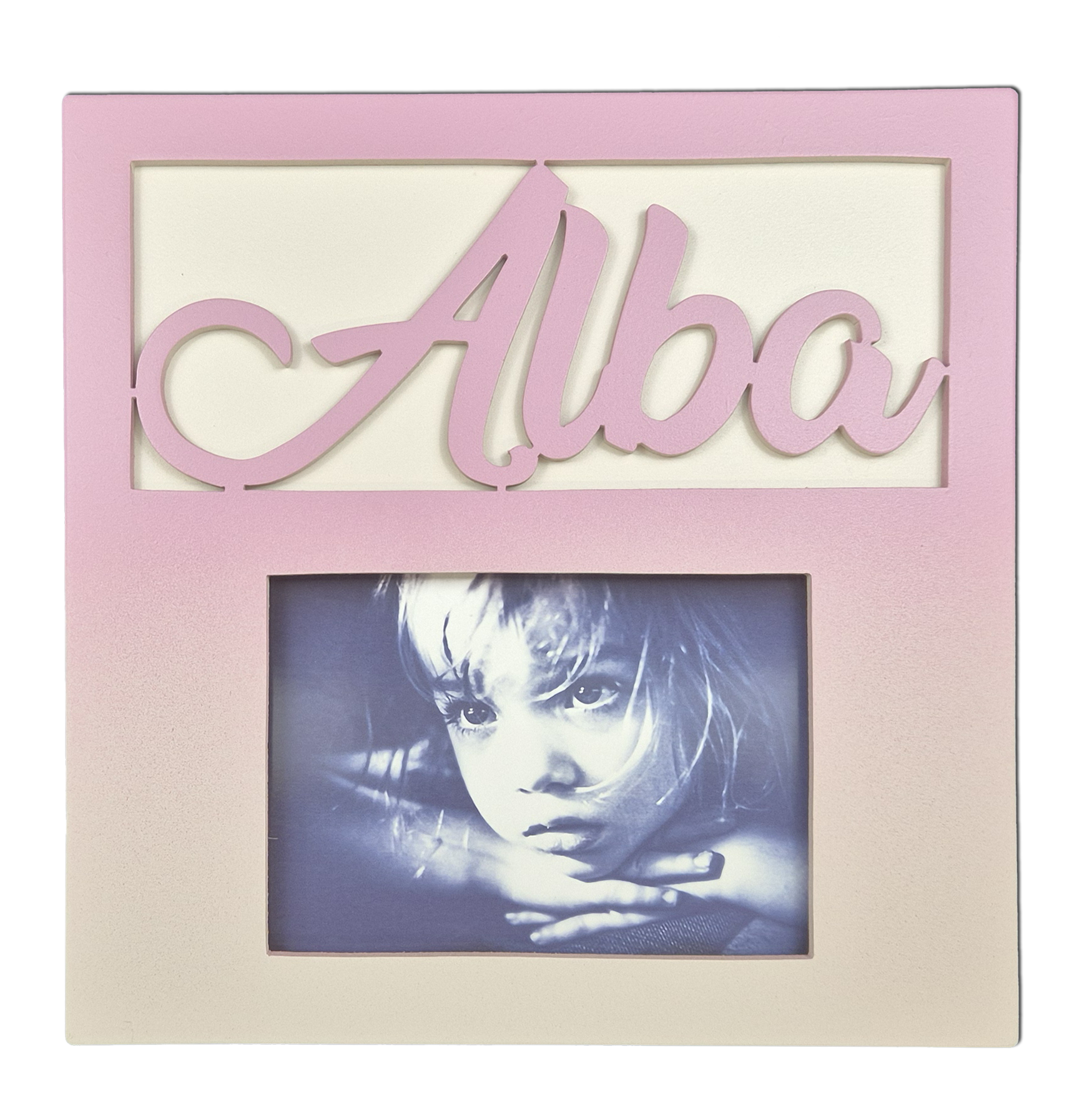 Cadre 1 photo pr�nom personnalisable en bois couleur Ecru/Lilas