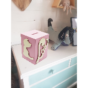 Tirelire Personnalisée pour Fille - Motif Chat - Couleur Lilas