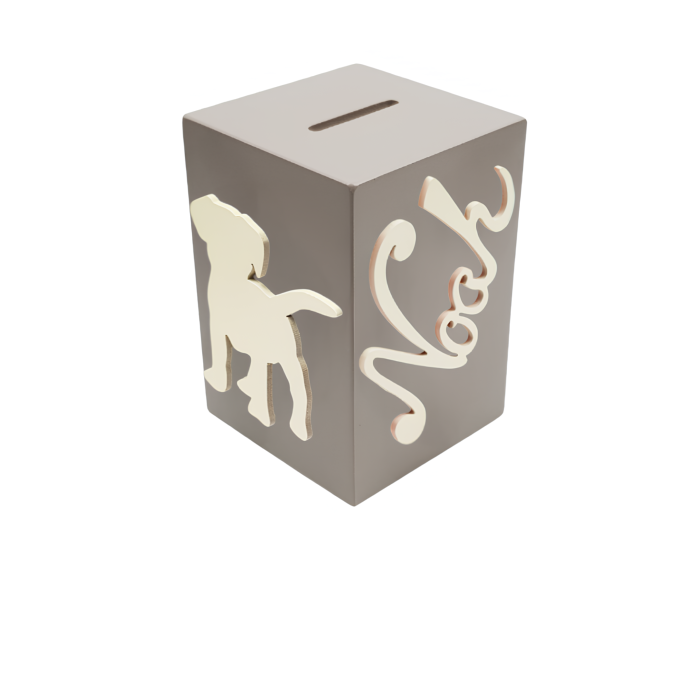 Tirelire en Bois pour Garçon - Motif Chien - Couleur Mastic