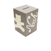 Tirelire en Bois pour Garçon - Motif Ourson - Couleur Mastic