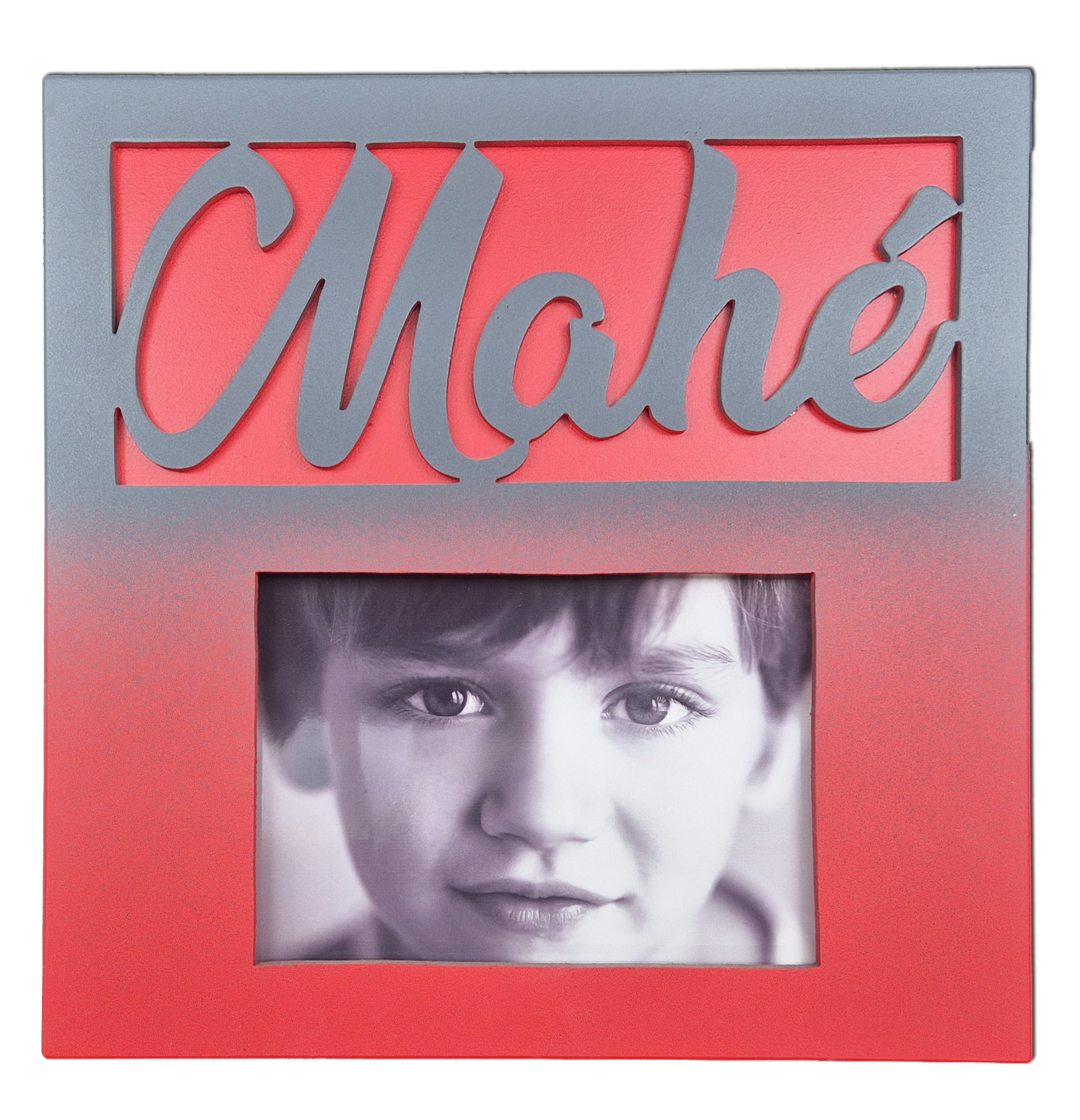 Cadre 1 photo pr�nom personnalisable en bois couleur Rouge/Anthracite