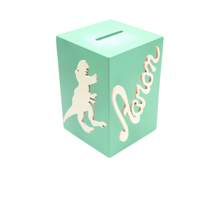Tirelire Personnalisée pour Garçon- Motif Dinosaure - Couleur Vert Clair