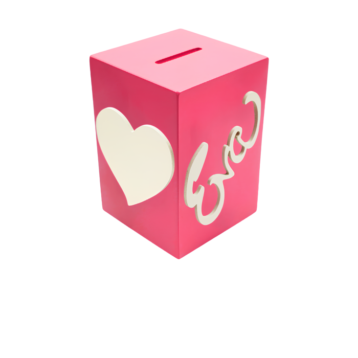 Tirelire en Bois pour Fille - Motif Cœur - Couleur Framboise