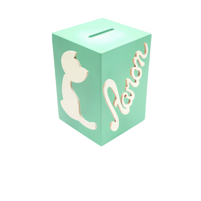 Tirelire Personnalisée pour Garçon- Motif Chat - Couleur Vert