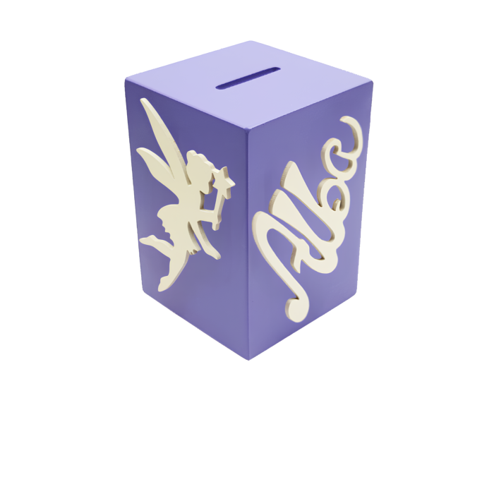 Tirelire Personnalisée pour Fille - Motif Fée - Couleur Violet