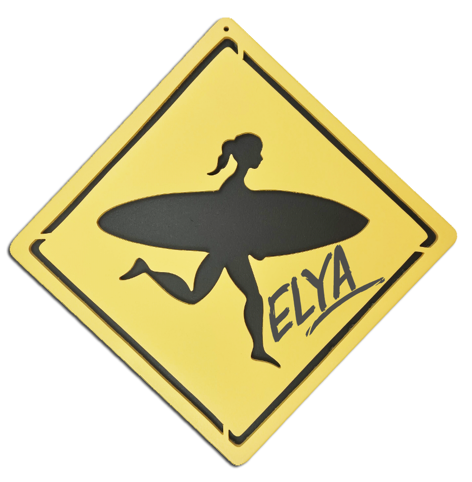 Plaque Signalétique Surf personnalisée - Chambre d'Enfant - motif Surf fille