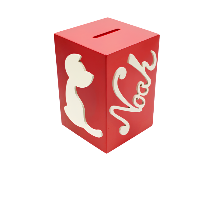 Tirelire en Bois pour Garçon - Motif Chat - Couleur Rouge