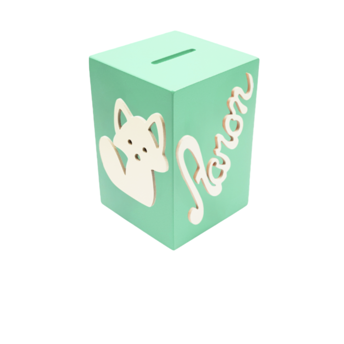 Tirelire Personnalisée pour Garçon- Motif Renard - Couleur Vert