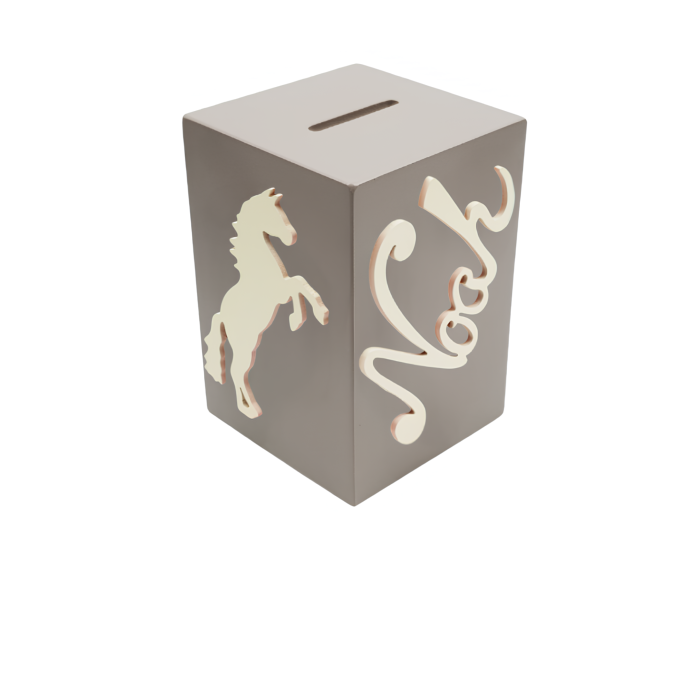 Tirelire en Bois pour Garçon - Motif Cheval - Couleur Mastic