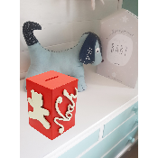 Tirelire en Bois pour Garçon - Motif Ourson - Couleur Rouge