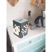 Tirelire pour Garçon - Motif Renard - Couleur Anthracite