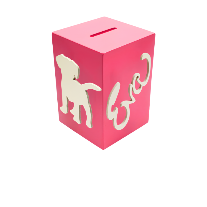 Tirelire en Bois pour fille - Motif Chien - Couleur Framboise