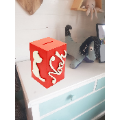 Tirelire en Bois pour Garçon - Motif Chat - Couleur Rouge