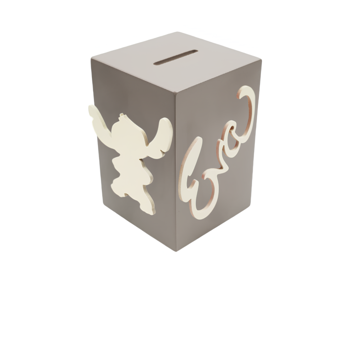 Tirelire en Bois pour Fille - Motif Stitch - Couleur Mastic