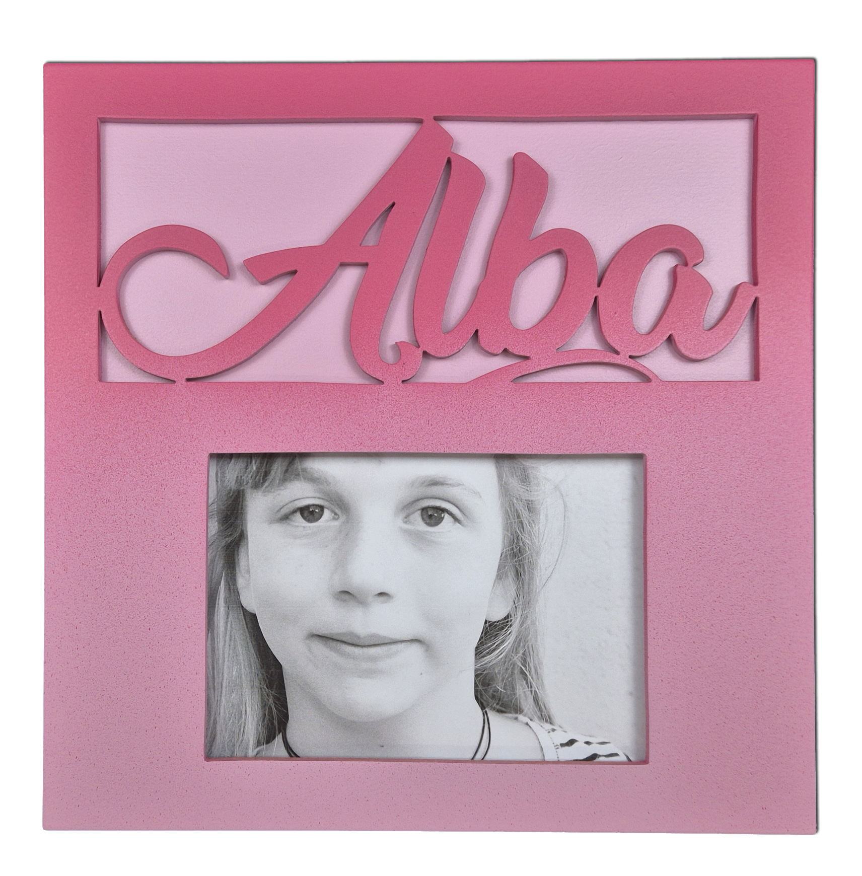 Cadre 1 photo pr�nom personnalisable en bois couleur Lilas/Framboise