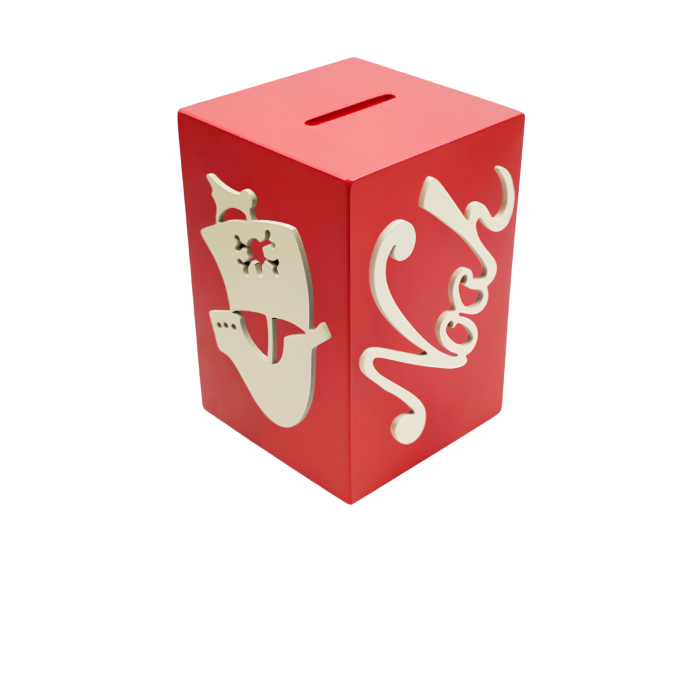 Tirelire en Bois pour Garçon - Motif Pirate - Couleur Rouge
