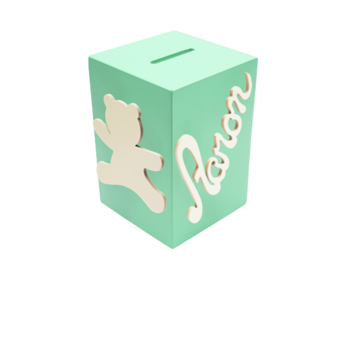 Tirelire Personnalisée pour Garçon- Motif Ourson - Couleur Vert