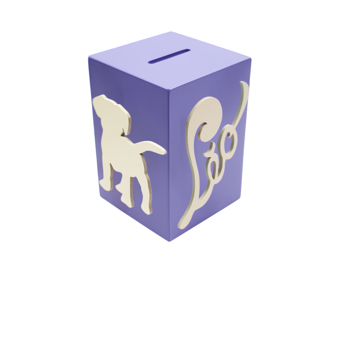 Tirelire pour Garçon - Motif Chien - Couleur Violette