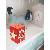 Tirelire en Bois pour Garçon - Motif Etoile - Couleur Rouge