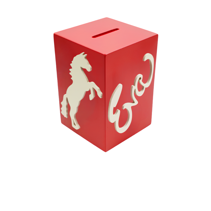 Tirelire en Bois pour Fille - Motif Cheval - Couleur Rouge