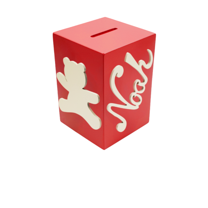 Tirelire en Bois pour Garçon - Motif Ourson - Couleur Rouge