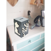 Tirelire pour Garçon - Motif Chat - Couleur Anthracite