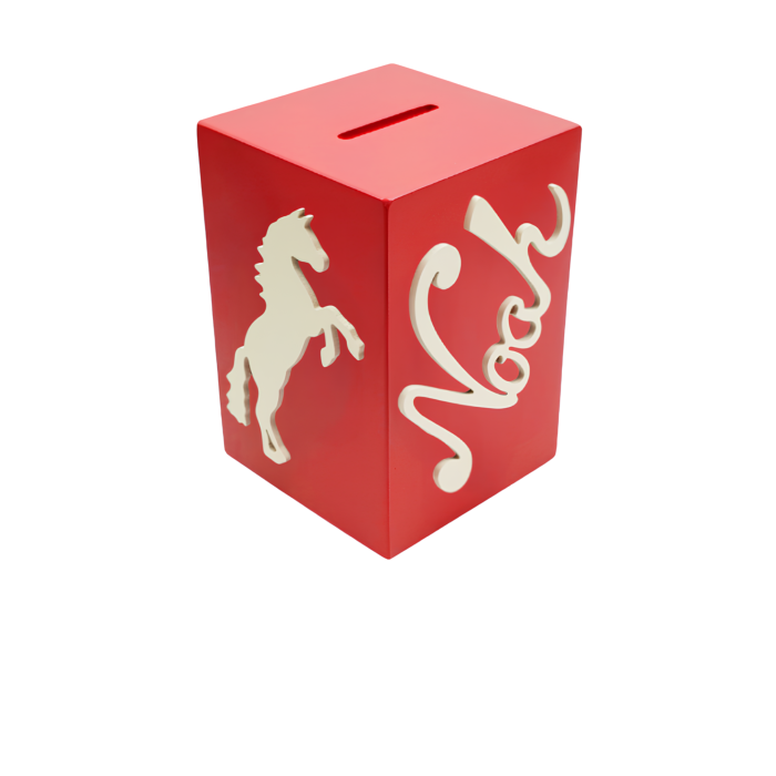 Tirelire en Bois pour Garçon - Motif Cheval - Couleur Rouge