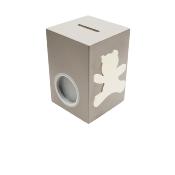 Tirelire en Bois pour Garçon - Motif Ourson - Couleur Mastic