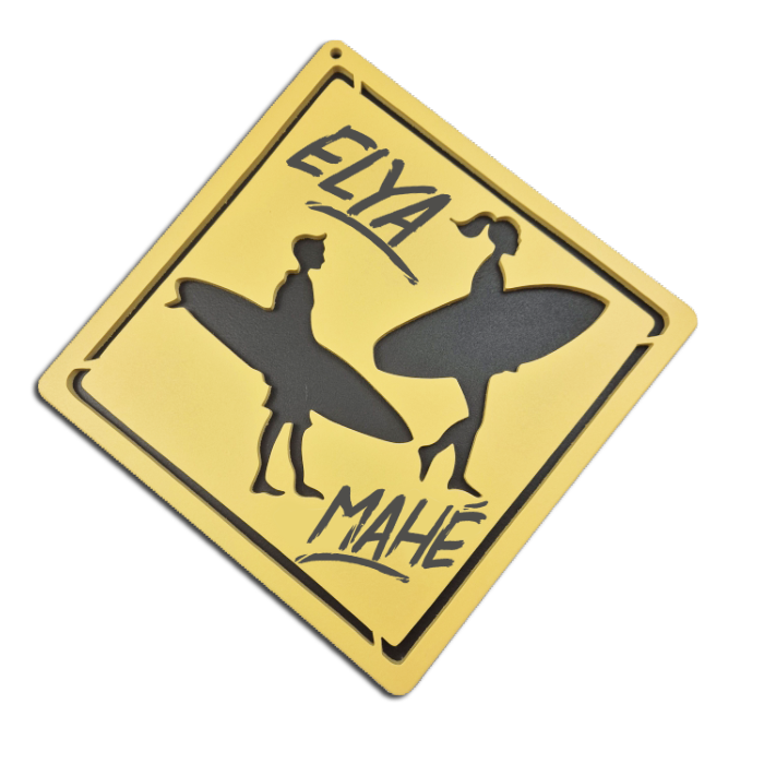 Plaque Signalétique Surf personnalisée - Chambre d'Enfant - motif Surf Fille/Garçon