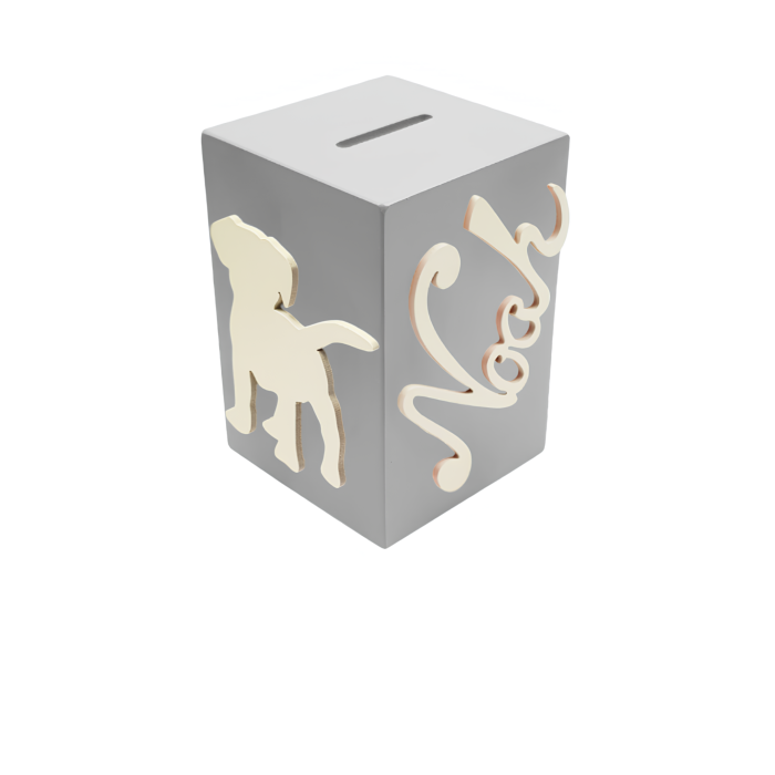 Tirelire en Bois pour Garçon - Motif Chien - Couleur Grise