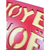 Plaque déco "Joyeux Noël" rouge et jaune paillettes