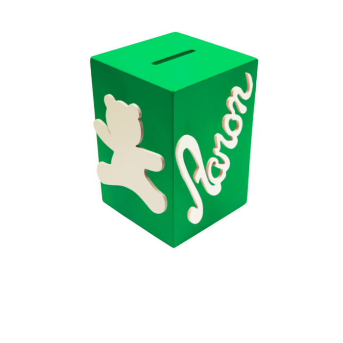 Tirelire Personnalisée pour Garçon- Motif Ourson - Couleur Vert Foncé