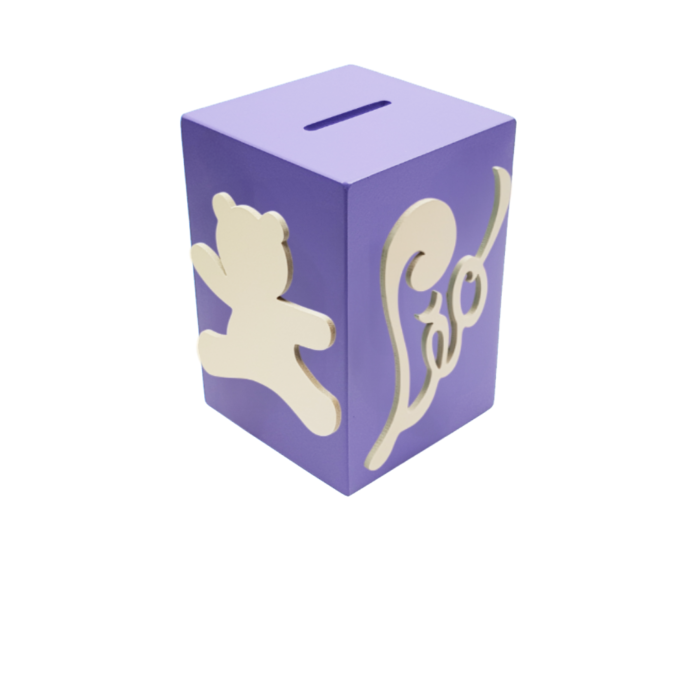 Tirelire pour Garçon - Motif Ourson - Couleur Violet