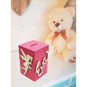 Tirelire en Bois pour Fille - Motif Fée - Couleur Framboise