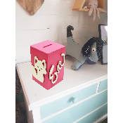 Tirelire en Bois pour Fille - Motif Renard - Couleur Framboise