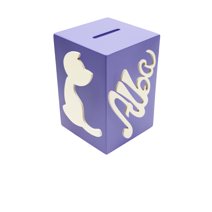 Tirelire Personnalisée pour Fille - Motif Chat - Couleur Violet