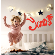 Plaque de Porte Personnalisée en Bois - Motif Palmier - Couleur Rouge