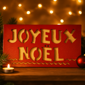 Plaque déco "Joyeux Noël" rouge et jaune paillettes