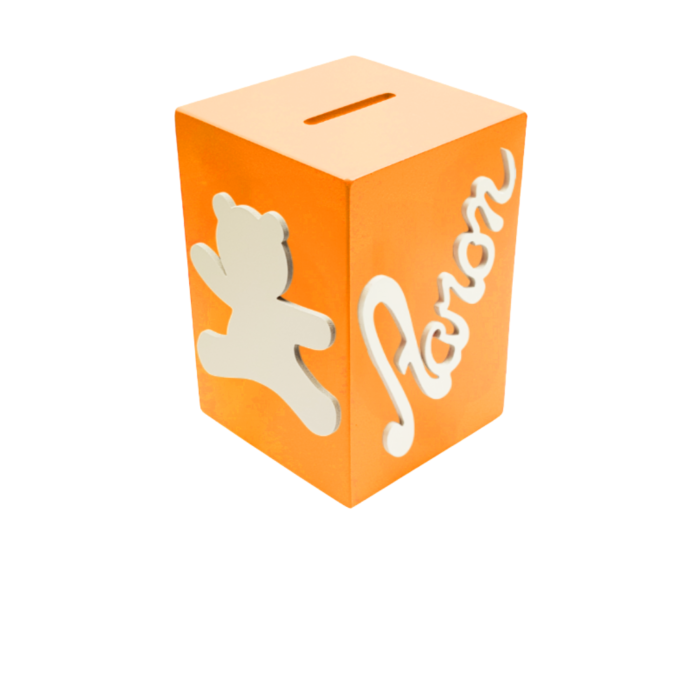 Tirelire Personnalisée pour Garçon- Motif Ourson - Couleur Orange