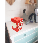 Tirelire en Bois pour Garçon - Motif Coeur - Couleur Rouge