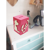 Tirelire en Bois pour Fille - Motif Chat - Couleur Framboise