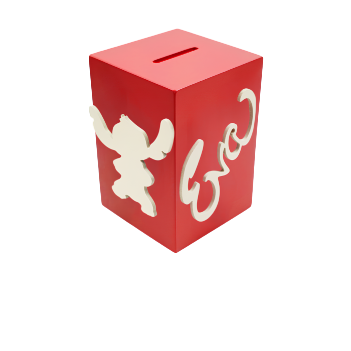 Tirelire en Bois pour Fille - Motif Stitch - Couleur Rouge