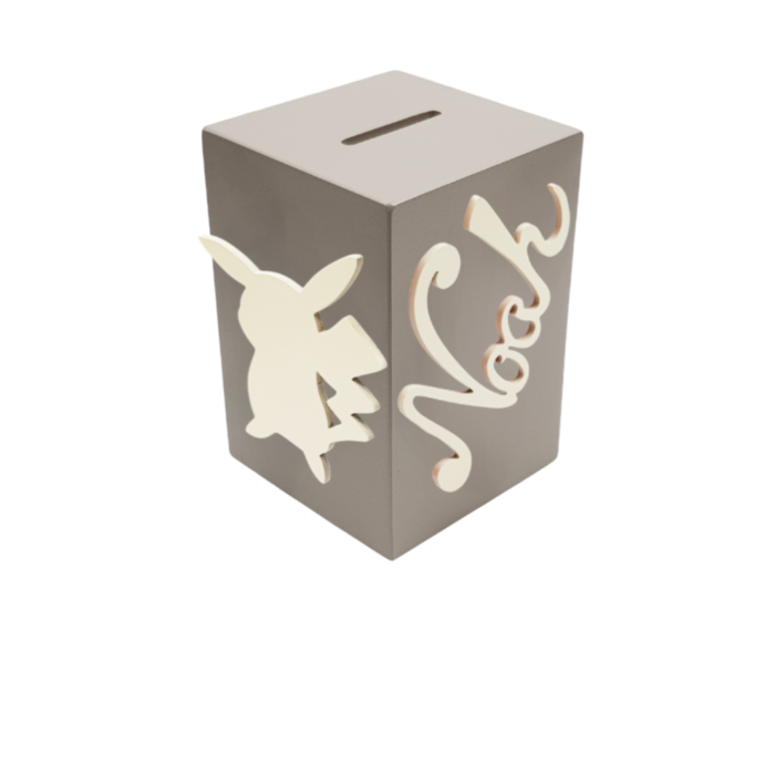 Tirelire en Bois pour Garçon - Motif Pikachu - Couleur Mastic