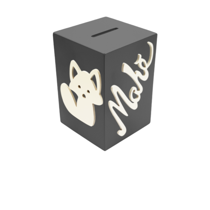 Tirelire pour Garçon - Motif Renard - Couleur Anthracite