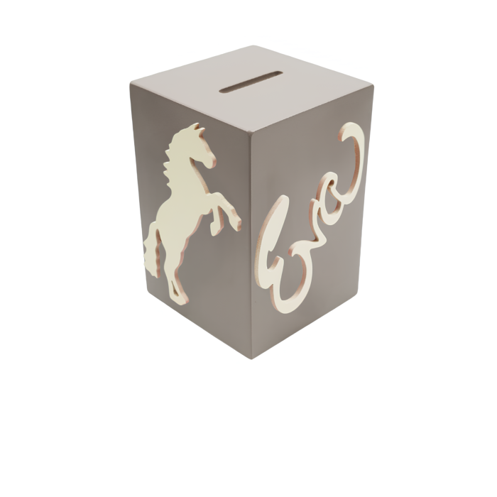 Tirelire en Bois pour Fille - Motif Cheval - Couleur Mastic