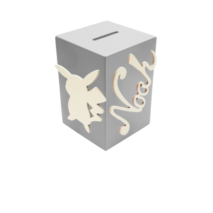 Tirelire en Bois pour Garçon - Motif Pikachu - Couleur Grise