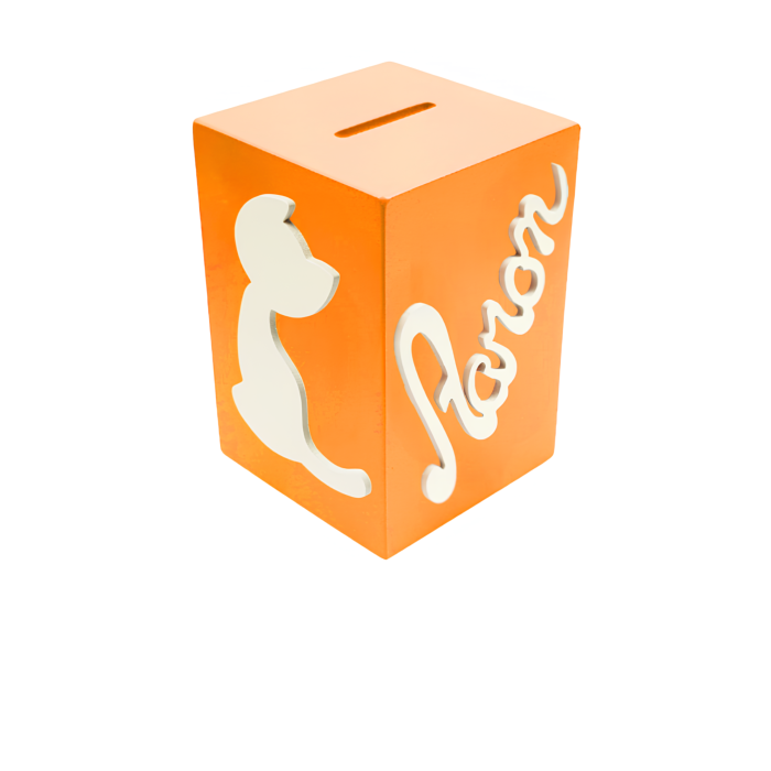 Tirelire Personnalisée pour Garçon- Motif Chat - Couleur Orange