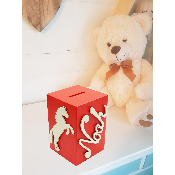 Tirelire en Bois pour Garçon - Motif Cheval - Couleur Rouge