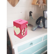 Tirelire en Bois pour Fille - Motif Cœur - Couleur Framboise