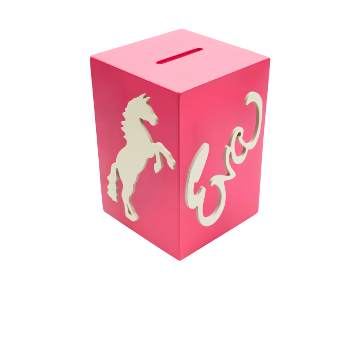 Tirelire en Bois pour Fille - Motif Cheval - Couleur Framboise